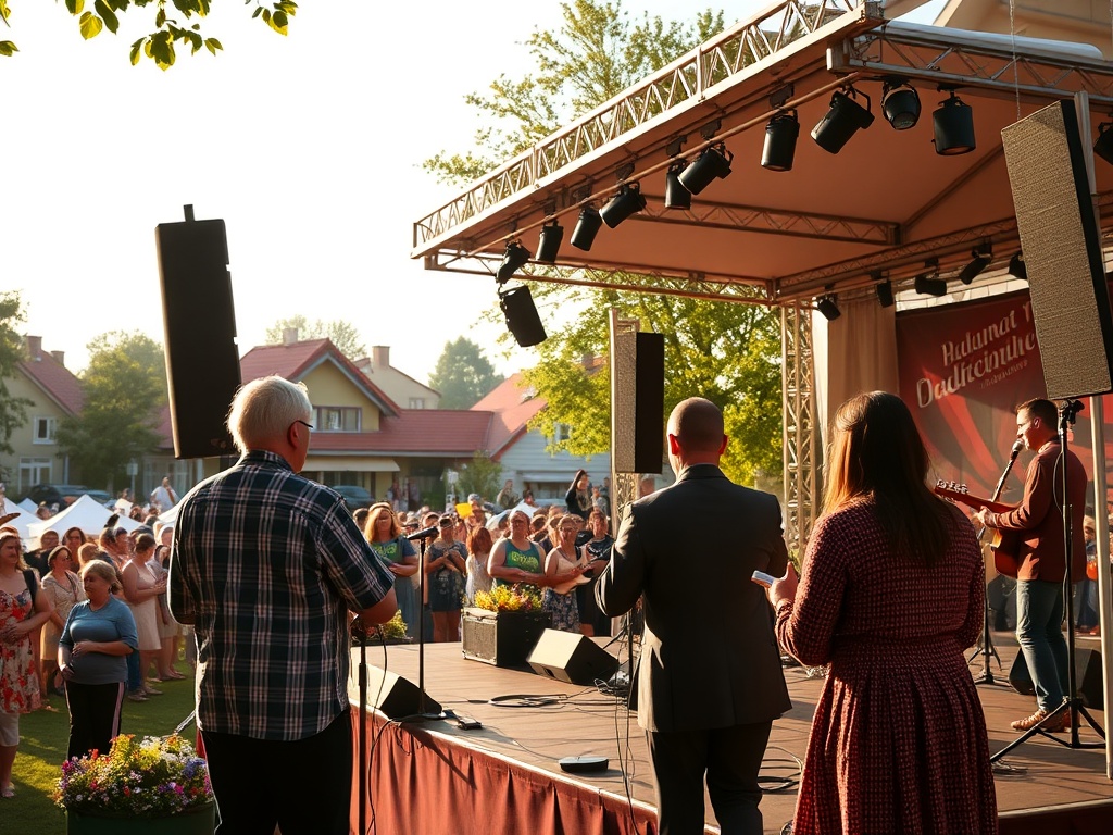 Plakat informujący o wydarzeniach kulturalnych w Mieścisku, nawiązujących do Looney Tunes i Paryża